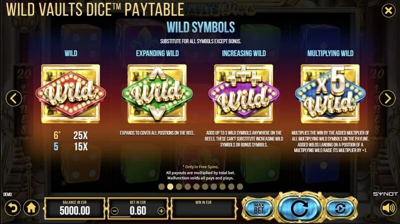 Wild Vaults Dice - kuanzisha Free Spins kwa alama tatu za Vault